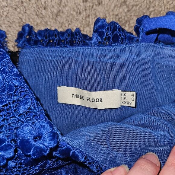 Three Floor Vibrant Royal Blue Off Shoulder Lace Dress 0 Elegant Boho - Picture 7 of 8